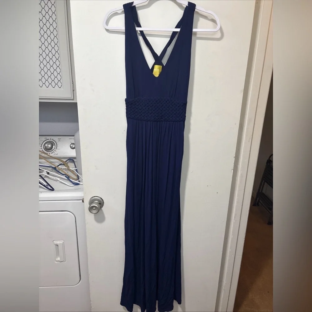 Anthropologie Maeve Yuma Dark Blue Stretch Maxi Dress Size 8 - Picture 9 of 9